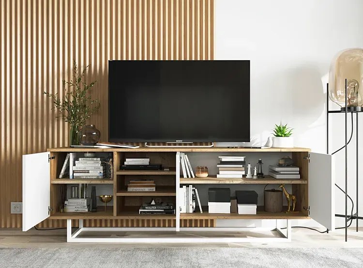 Loftowa szafka rtv dąb wotan + biały D2-F08