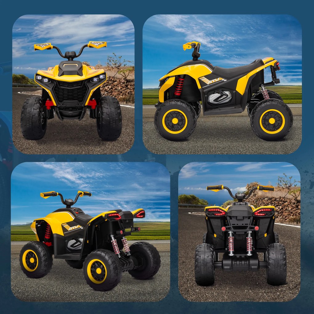 AIYAPLAY Dziecięcy Elektryczny Quad, 3-6 km/h, Reflektory LED, Muzyka, USB, dla Dzieci 3-8 Lat, Żółty