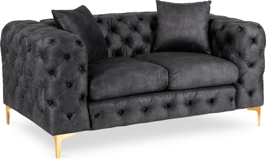 Sofa SORRENTO 2S Dwuosobowa Czarna Welurowa Nowoczesna Glamour