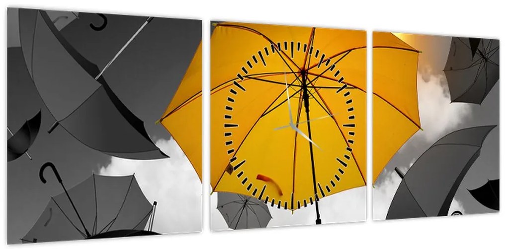 Obraz żółtego parasola (z zegarem) (90x30 cm)
