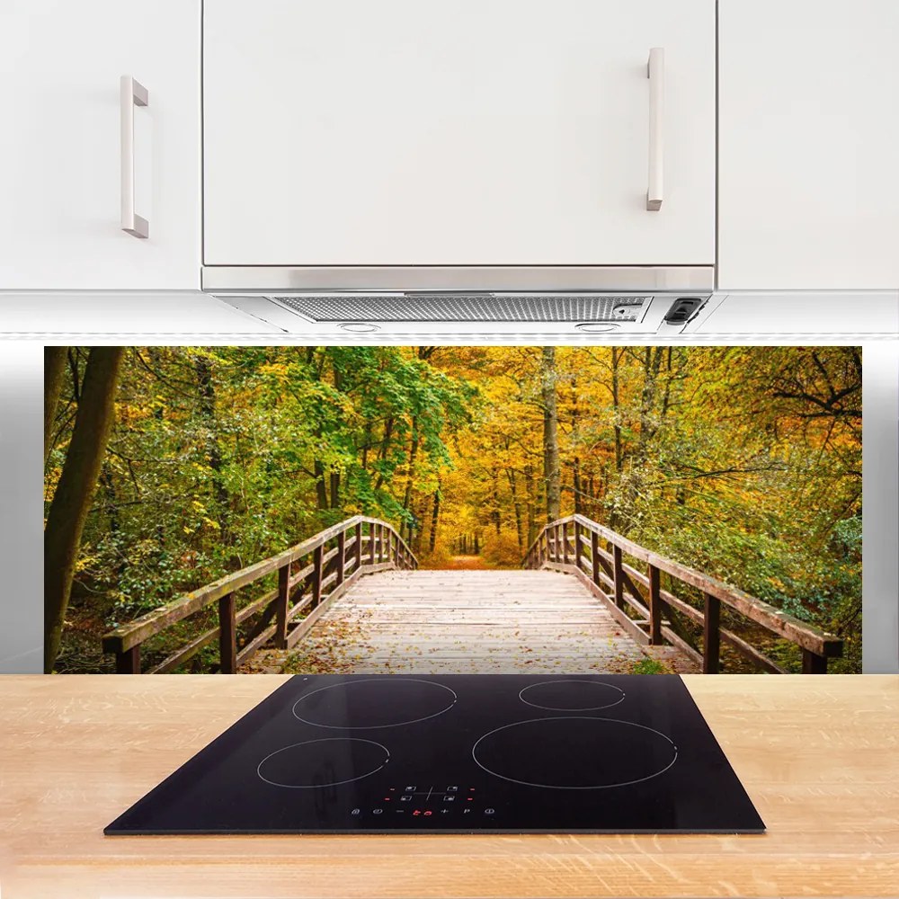 Szkło do Kuchni na Ścianę Drewniany Mostek Nad Potokiem