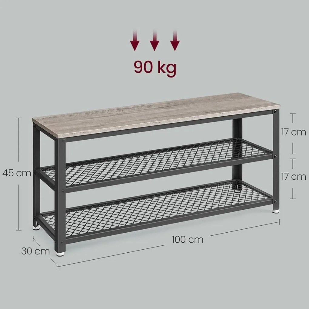 Półka na buty E1078 GREY, szara, 2 półki