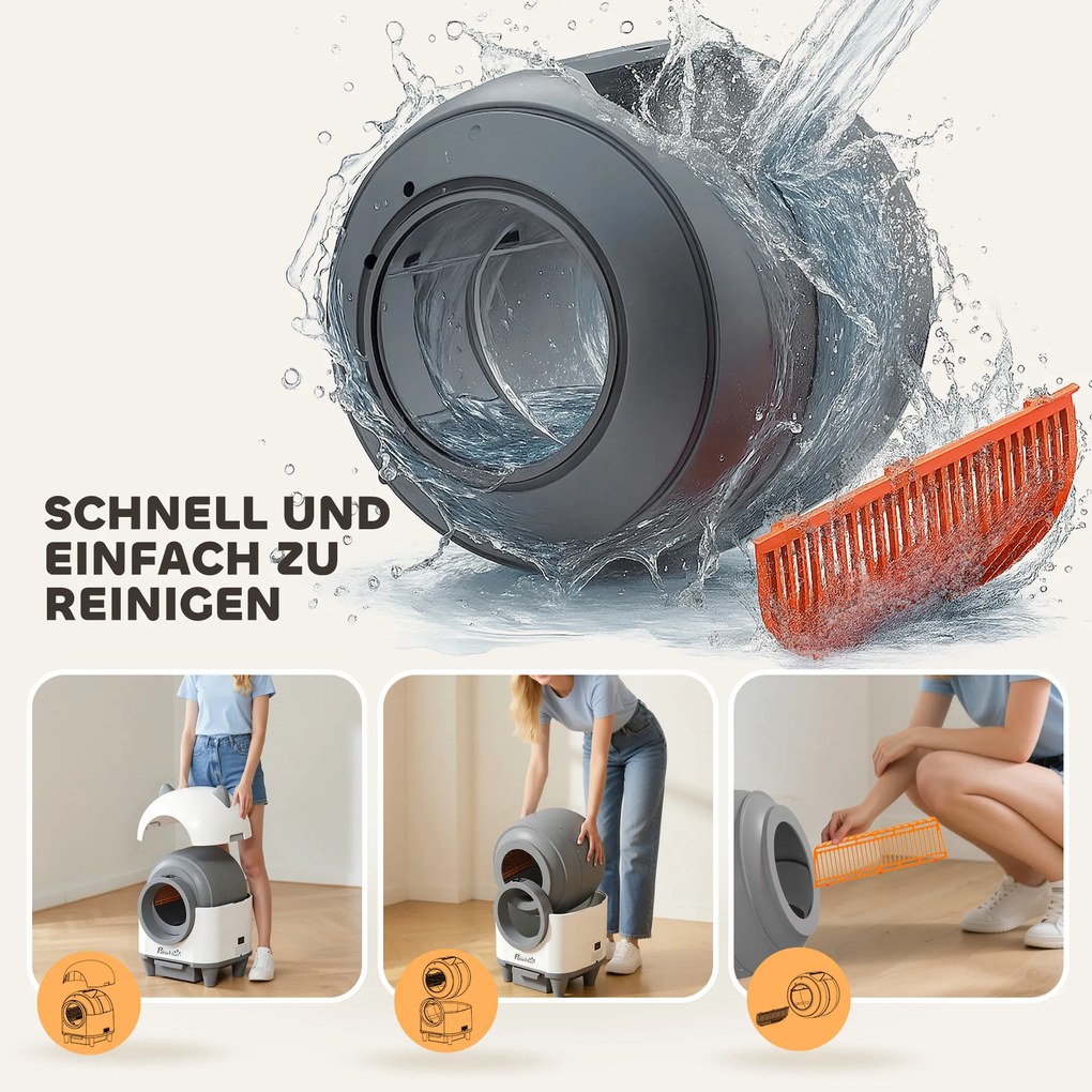 PawHut Samoczyszcząca Kuweta z Aplikacją Sterującą 80 L Usuwanie Zapachów dla Wielu Kotów