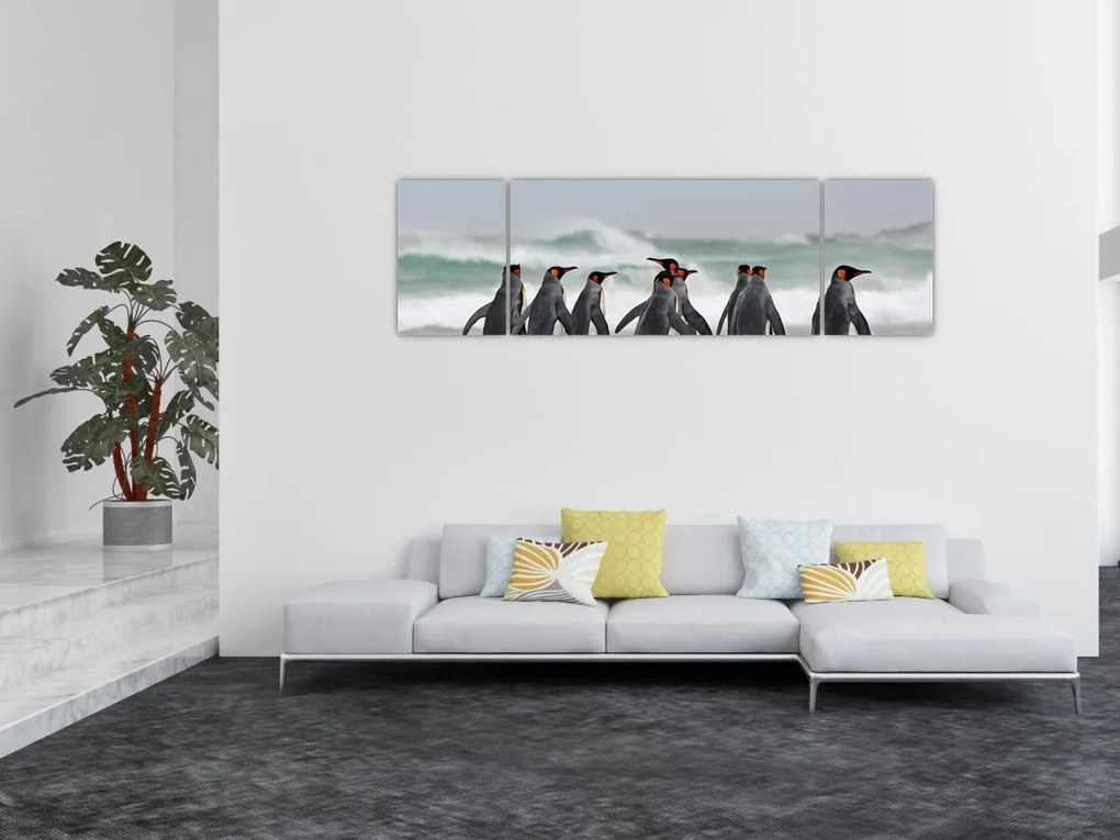 Obraz pingwinów nad oceanem (170x50 cm)