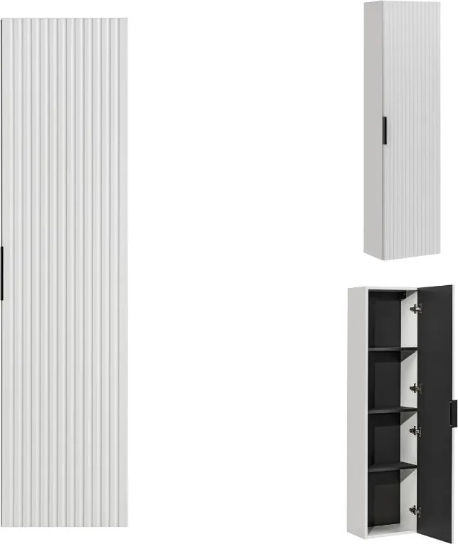 Zestaw łazienkowy Adel 59 biały mat/dąb wotan - szafka 60 cm, słupek, lustro z lampką i umywalka