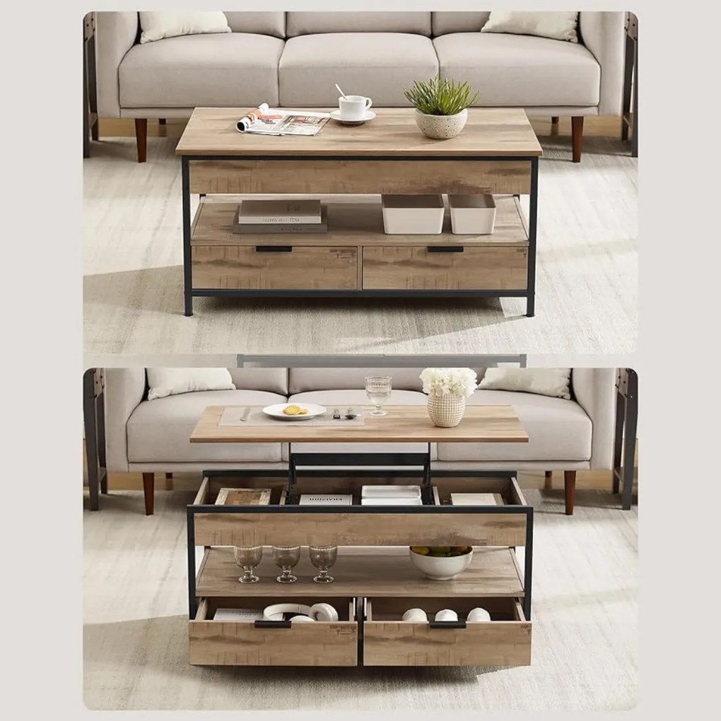 Regulowany stół konferencyjny GASPAR, 50x100x(48-63)cm, camel brąz/czarna Vasagle