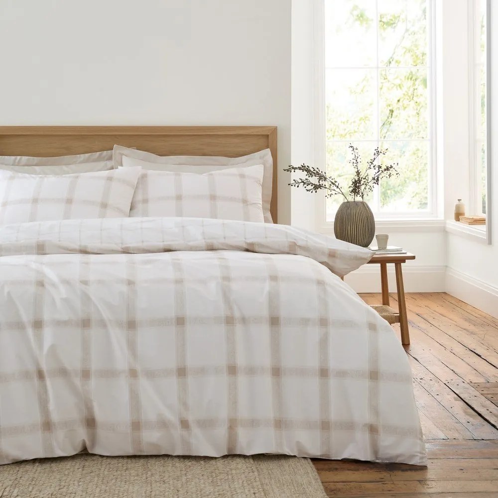 Beżowa bawełniana pościel jednoosobowa 135x200 cm Oxton Check – Bianca