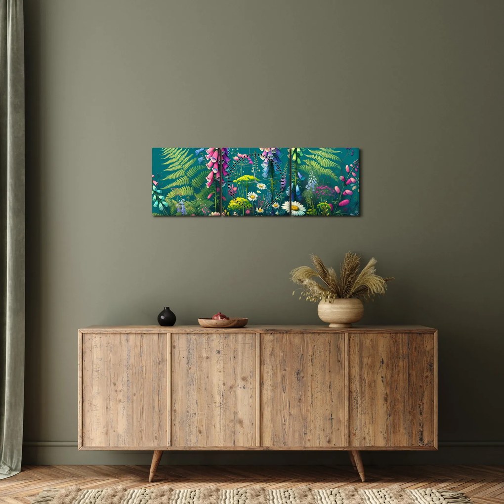 Obraz - Kwiaty łąkowe (z zegarem) (90x30 cm)