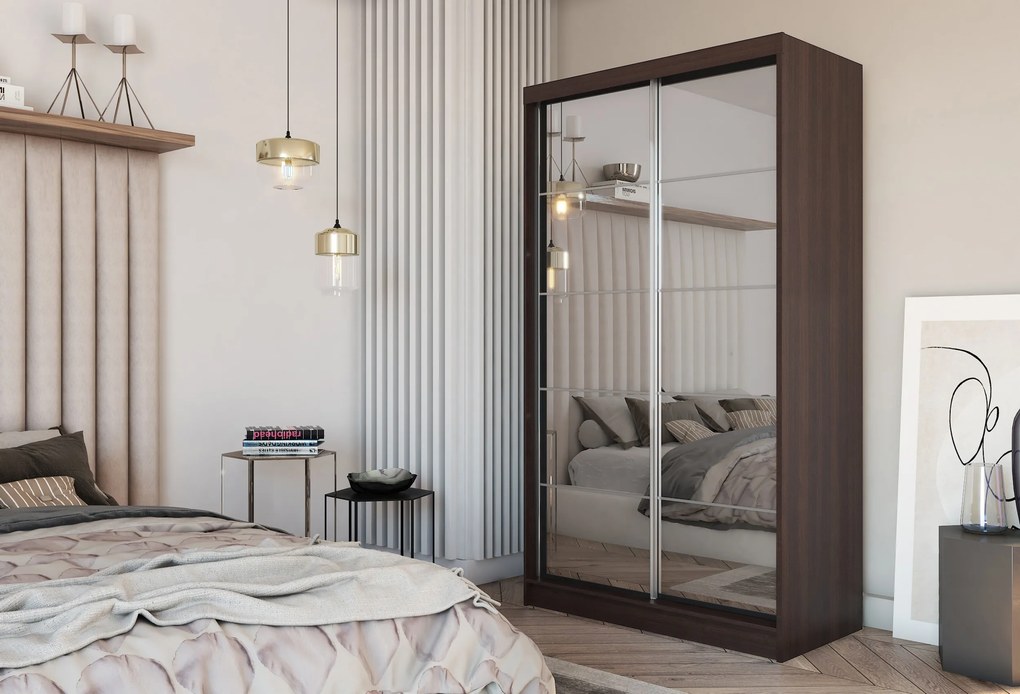 Szafa Przesuwna FIORELLA 120 cm z Lustrem Szafa Dwudrzwiowa Wenge