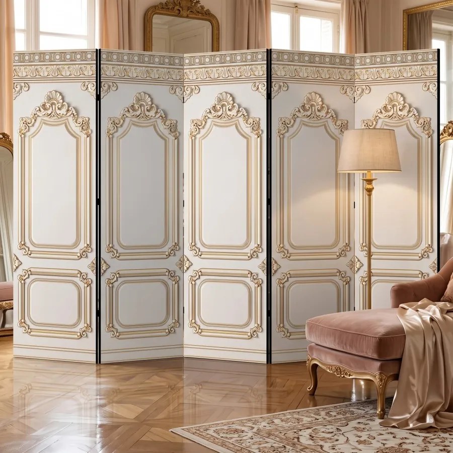 Parawan pokojowy 5-częściowy 225x172 Jednostronny dekoracyjny glamour Kremowy Złoty Pałac Wersalski