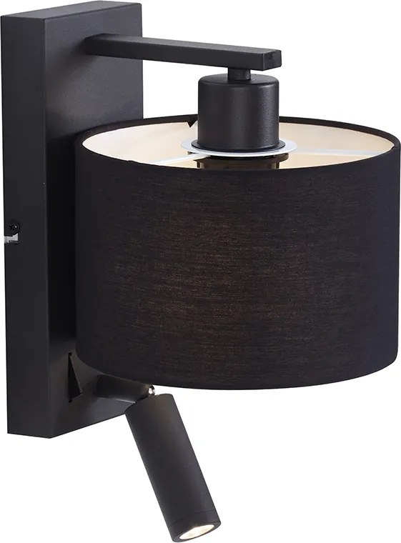 Nowoczesna lampa ścienna czarna okrągła z lampką do czytania - Puglia