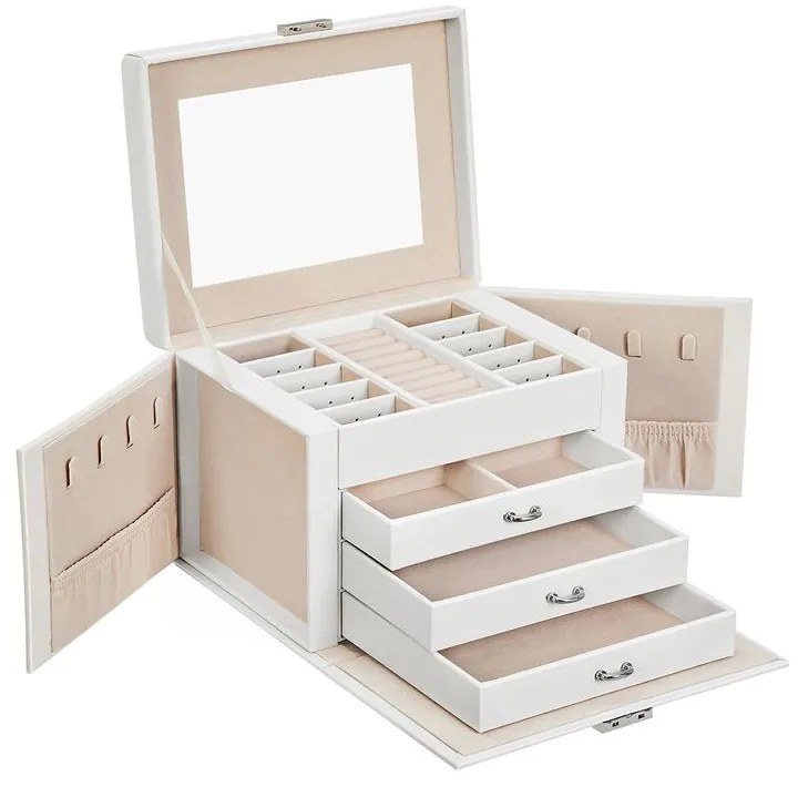 Szkatułka z lustrem KARINA, 22,5x17,5x16,5cm, biała SongmicsHome