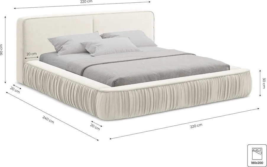 Szare tapicerowane łóżko dwuosobowe ze schowkiem i stelażem 180x200 cm Keoni – Makamii