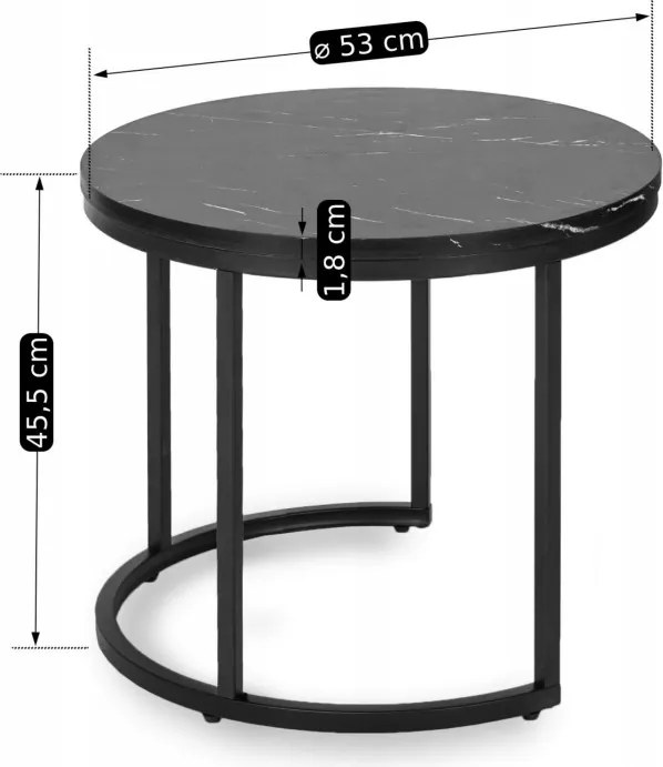 Zestaw Stolików Kawowych MAURO 43 cm/53 cm Czarny Marmur Nowoczesny Glamour