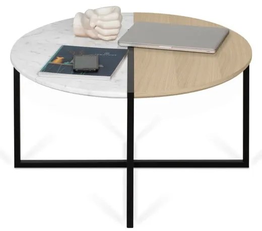 Stolik z blatem z drewna dębowego i marmuru ø 80 cm Sonata – TemaHome