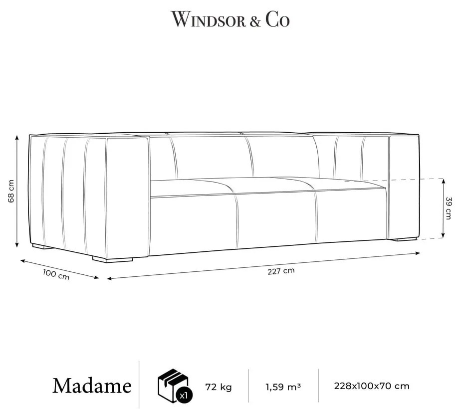 Brązowa skórzana sofa 227 cm Madame – Windsor &amp; Co Sofas