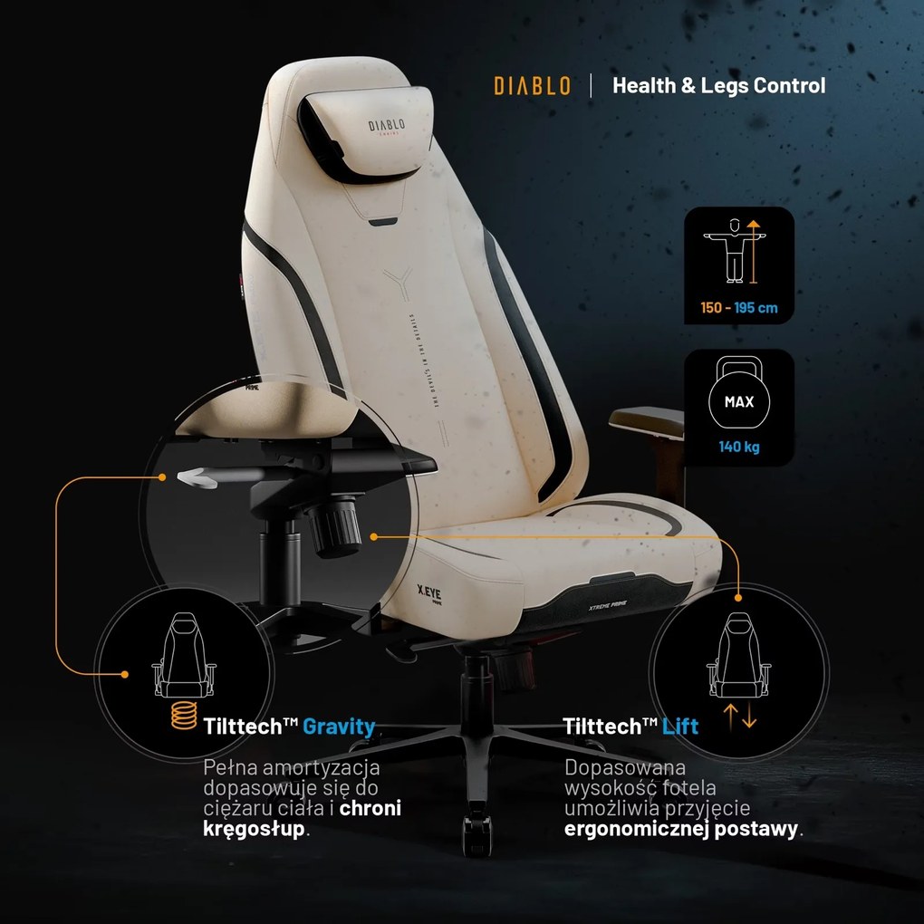 Fotel gamingowy materiałowy Diablo X-Eye Prime Normal Size, Desert Storm