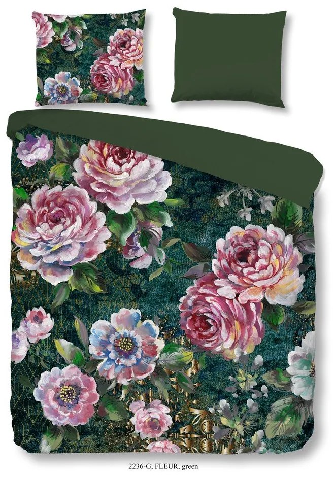 Zielona bawełniana pościel jednoosobowa 140x220 cm Fleur – Good Morning