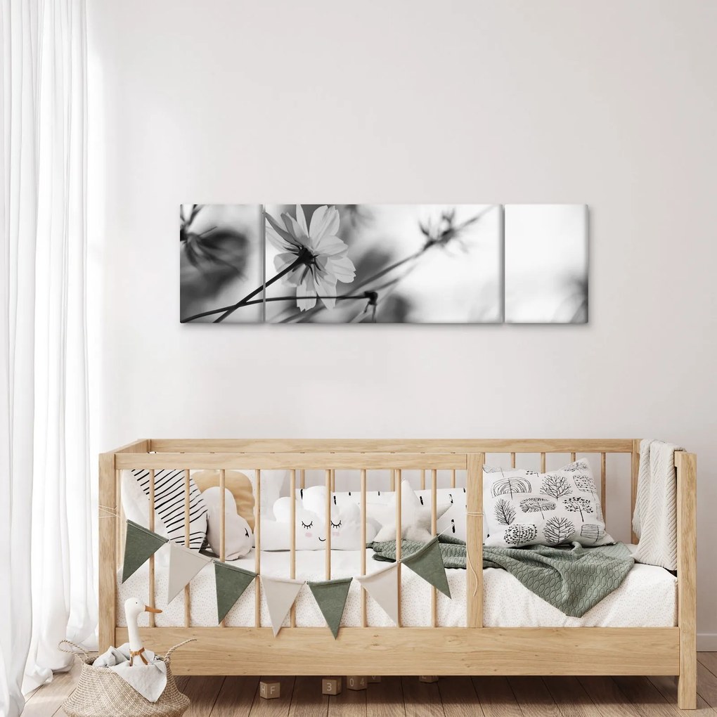 Obraz - Czarno - białe kwiaty (170x50 cm)