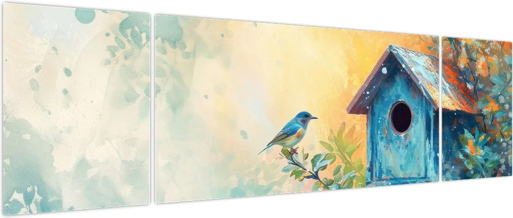 Obraz - Domek dla ptaków, akwarela (170x50 cm)