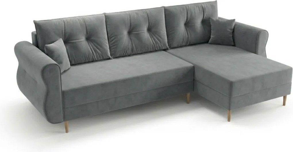 Rozkładana narożna sofa SILVIANO 230x140 cm, szara, uniwersalna