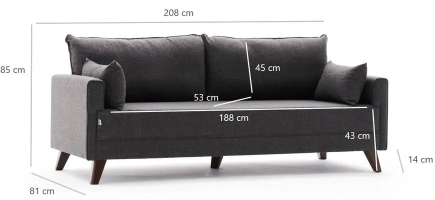 Antracytowa rozkładana sofa 208 cm Bella – Balcab Home