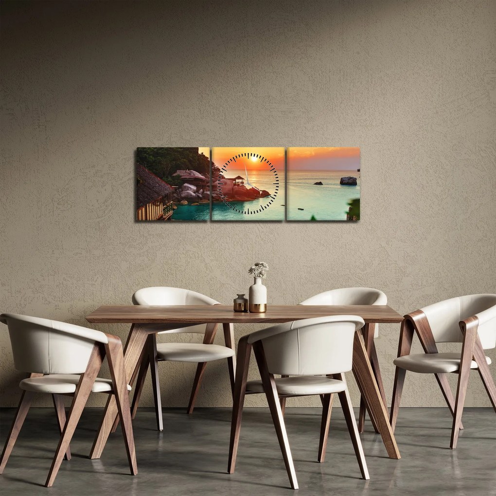 Obraz pięknej plaży (z zegarem) (90x30 cm)