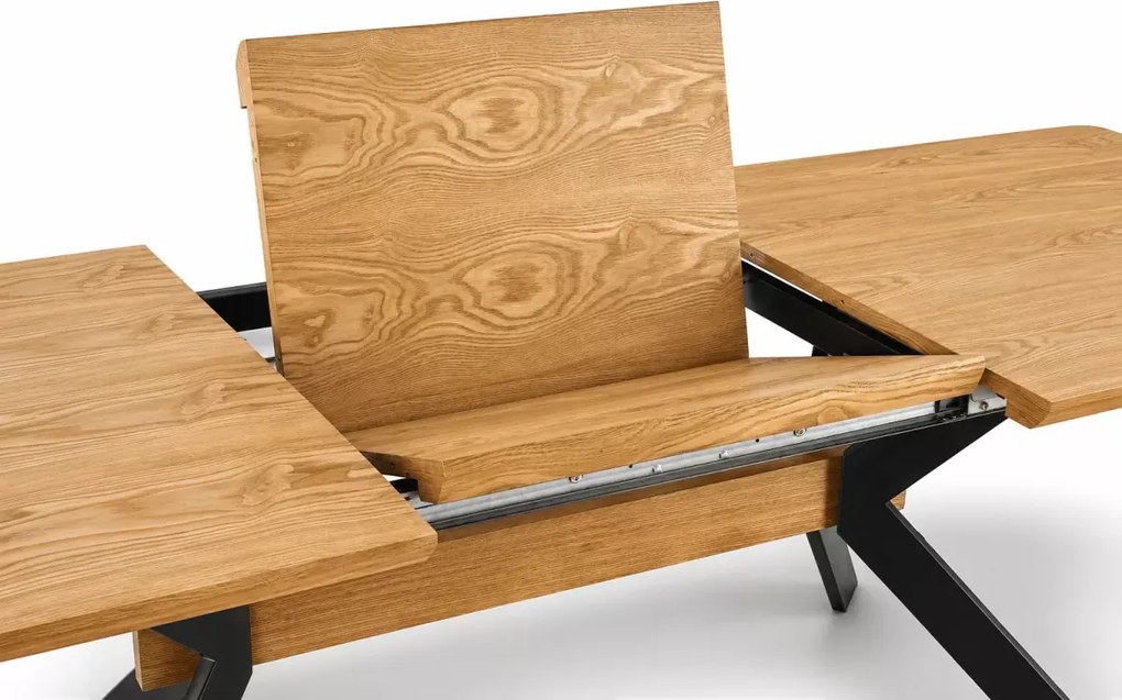 Stół Bacard 160-220x90 cm – rozkładany stół z naturalnym blatem dębowym z okleiny naturalnej i czarnym stelażem