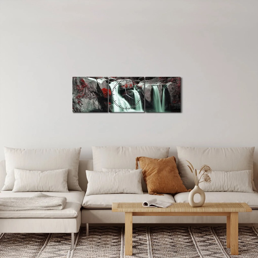 Obraz - Wodospady (z zegarem) (90x30 cm)