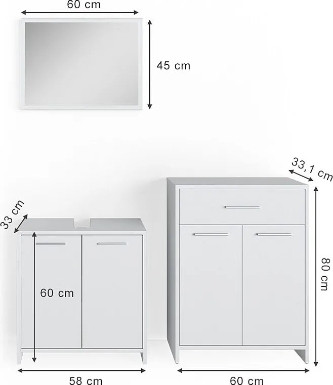 Zestaw mebli łazienkowych biały 58x33x60 kiko