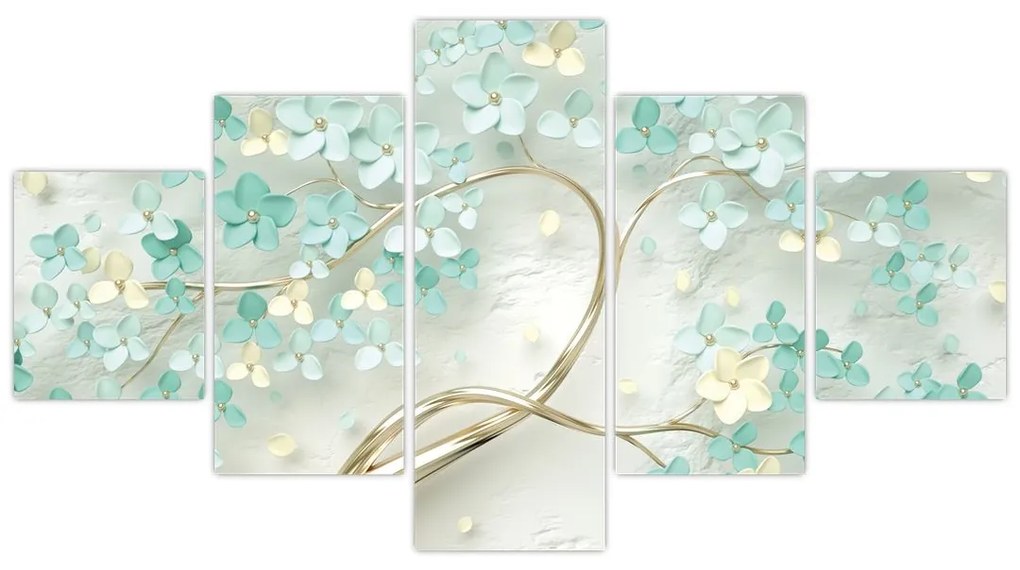 Obraz - Złote kwitnące drzewo (125x70 cm)