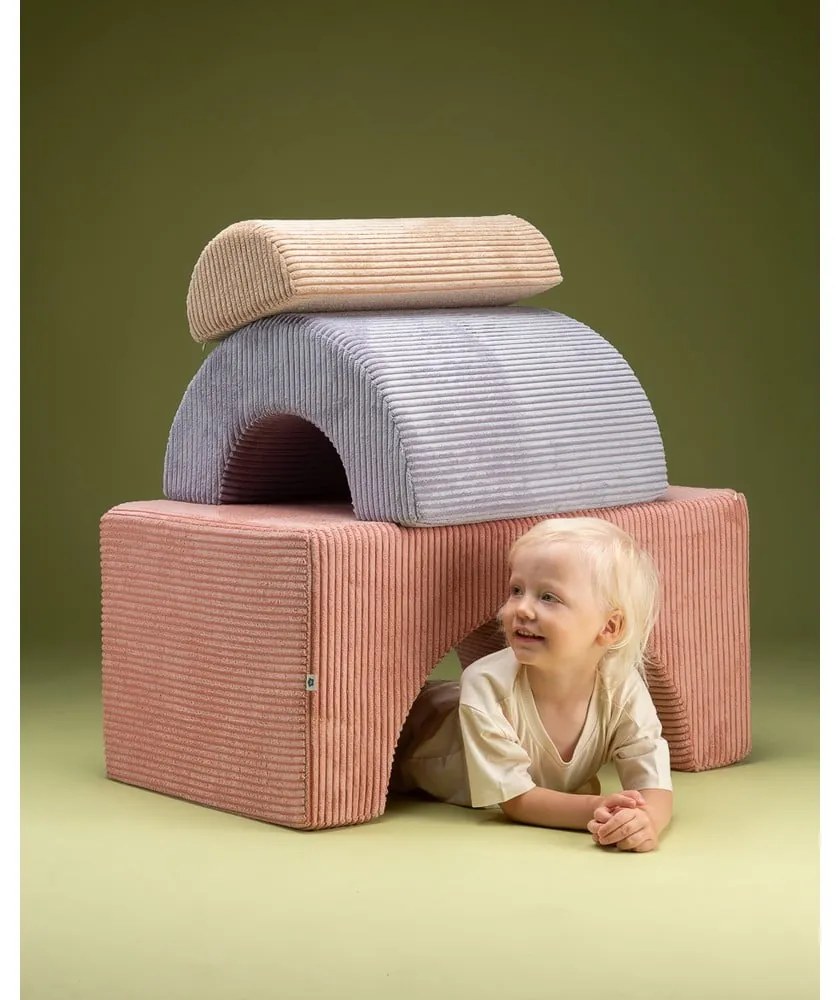 Różowy sztruksowy piankowy plac zabaw 3 szt. wysokość 37 cm 75x49 cm Rainbow Montessori – Wigiwama