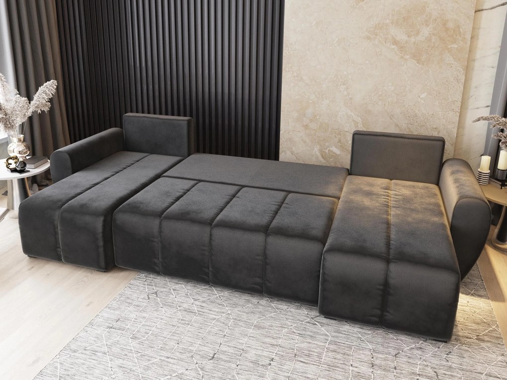 Masseno Narożnik MADISON z funkcją spania i pojemnikiem na pościel Narozniki U, Rozkładana sofa - Czarny, SAWANA 14