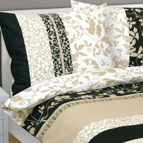 Bellatex Pościel bawełniana Liście beżowy, czarny, 140 x 200 cm, 70 x 90 cm