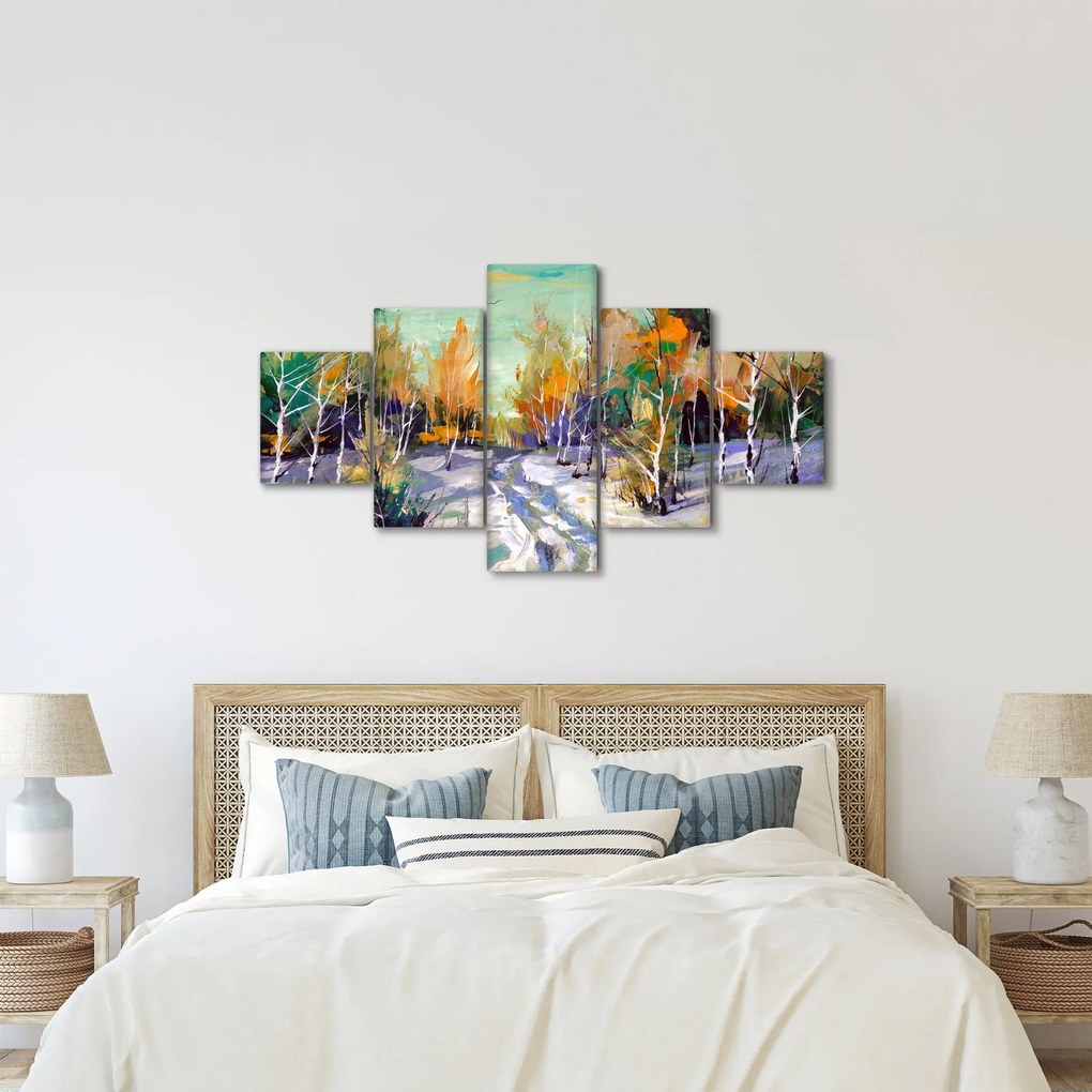 Obraz - Zaśnieżona ścieżka przez las, obraz olejny (125x70 cm)