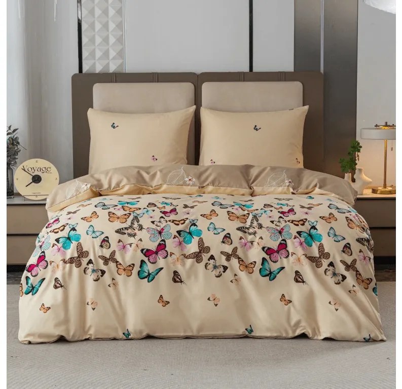 PrzytulneMieszkanie.pl PrzytulneMieszkanie.pl Flanelowa pościel z mikrofibry VIVA BUTTERFLY kremowa Rozmiar pościeli: 2 szt 70 x 90 cm | 200 x 220 cm