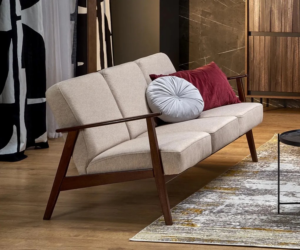 Sofa MILANO 3S beżowa/orzech trzyosobowa HALMAR