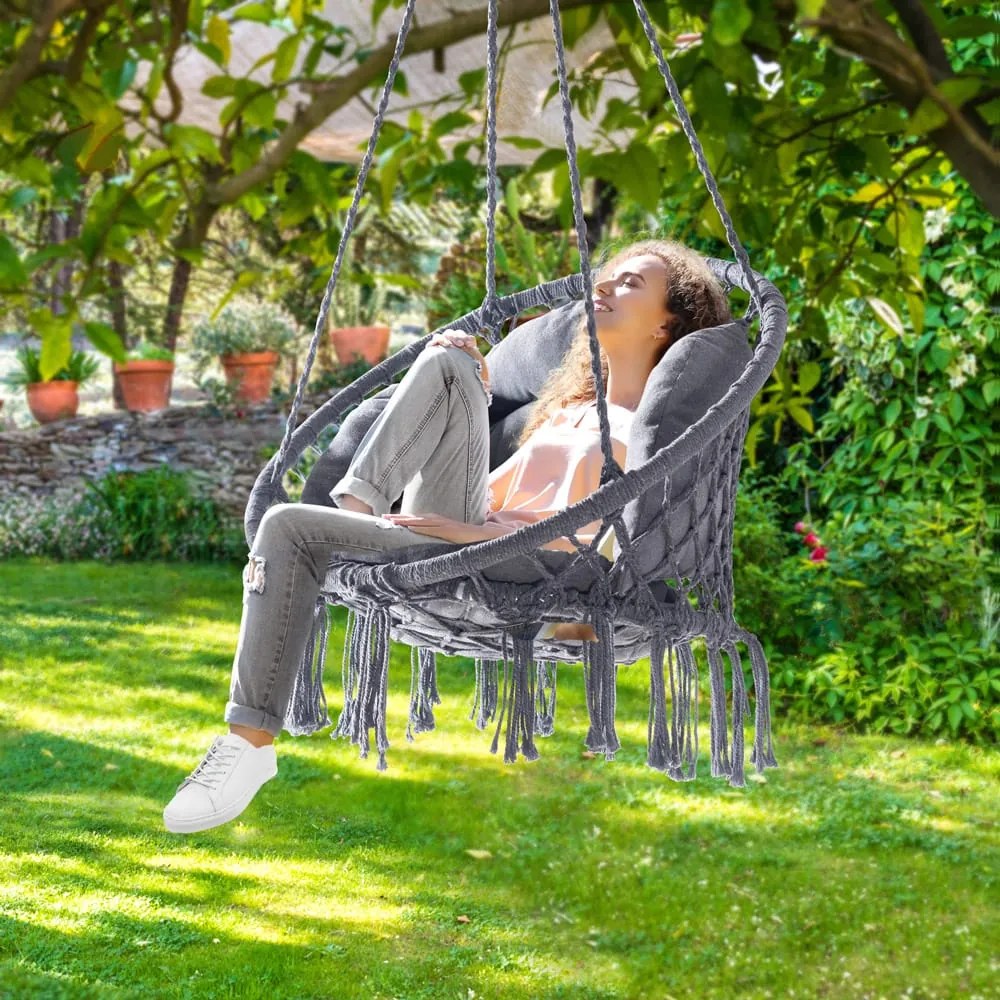 Jurhan Wiszące krzesło BOHO z poduszkami, Ø61cm, antracytowa