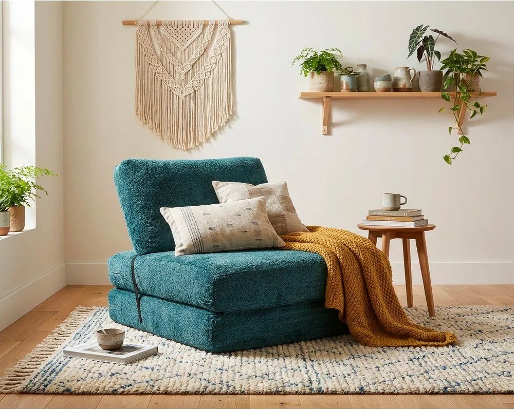 Zielononiebieski rozkładany fotel z materiału bouclé Faster – Mauro Ferretti