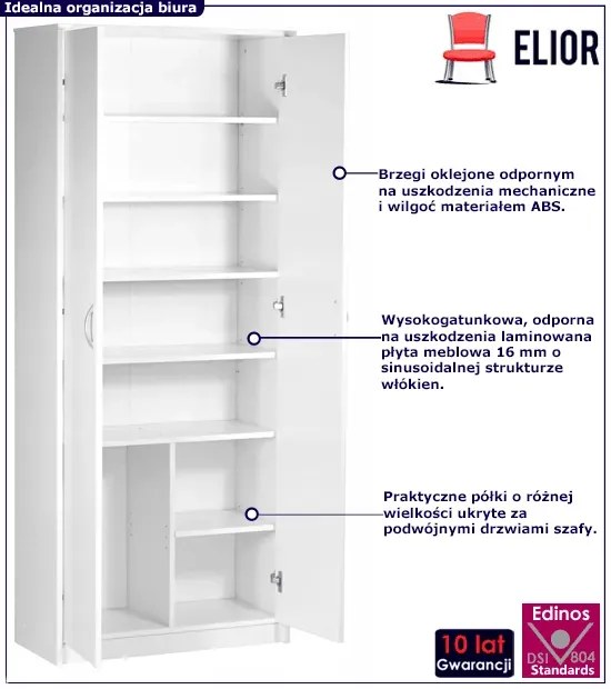 Biała szafa biurowa z półkami - Koris