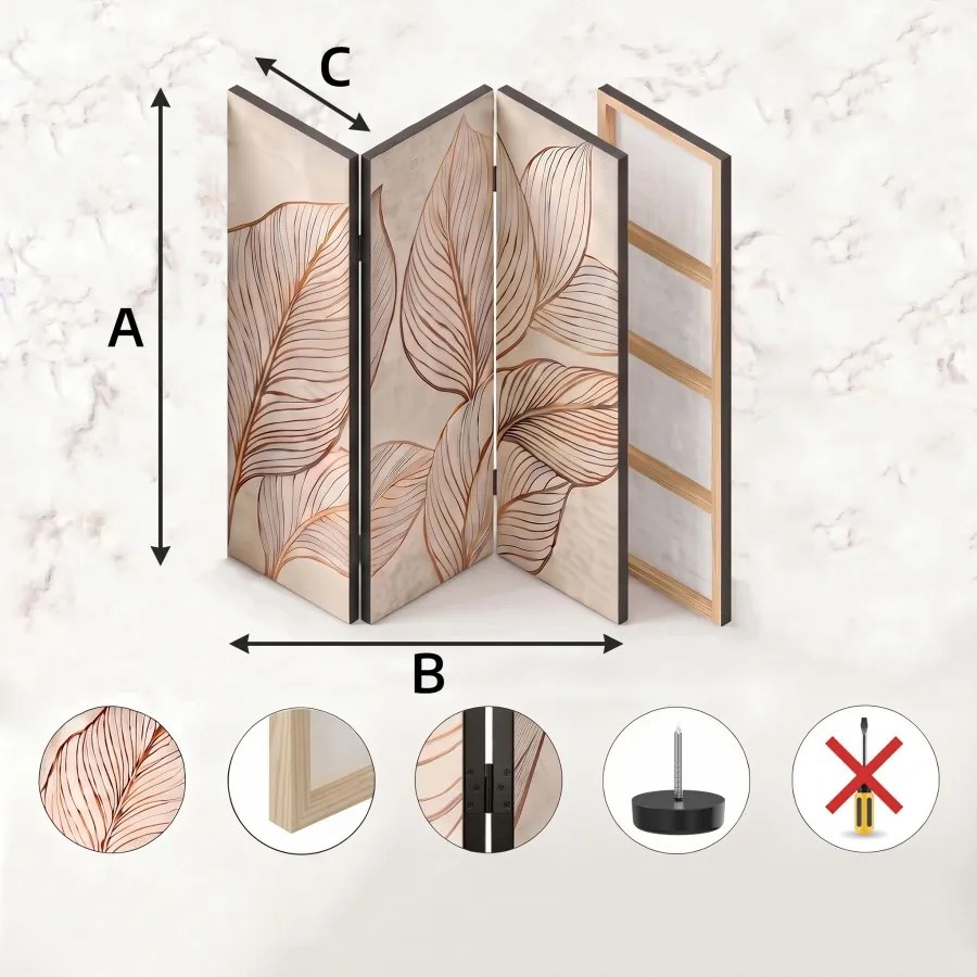 Parawan pokojowy 3-częściowy 135x172 Jednostronny dekoracyjny glamour japandi Beżowy Złote Drzewo Magnolii