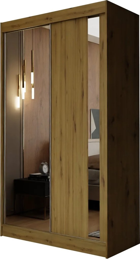 Szafa Przesuwna GRAZIA 120 cm z Lustrem Szafa Dwudrzwiowa Dąb artisan