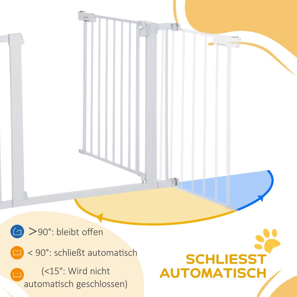 PawHut Barierka z drzwiczkami dla kotów Bramka zabezpieczająca biała regulowana 75-96x5x76cm | Aosom PL