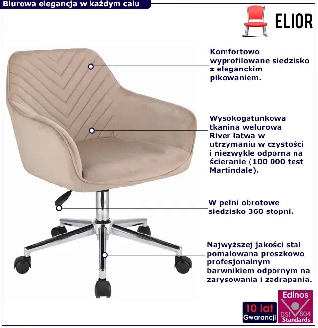 Beżowe Welurowe Krzesło Biurowe Z Podłokietnikami M6-L04