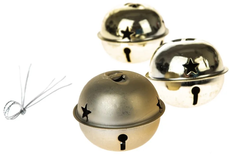 Zestaw metalowych dzwoneczków z gwiazdą, 3 szt.,złote