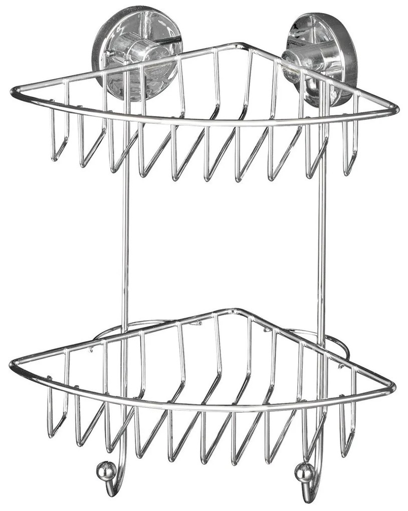 Narożna półka łazienkowa BARI, Vacuum-Loc, 2 poziomy - stal chromowana, WENKO