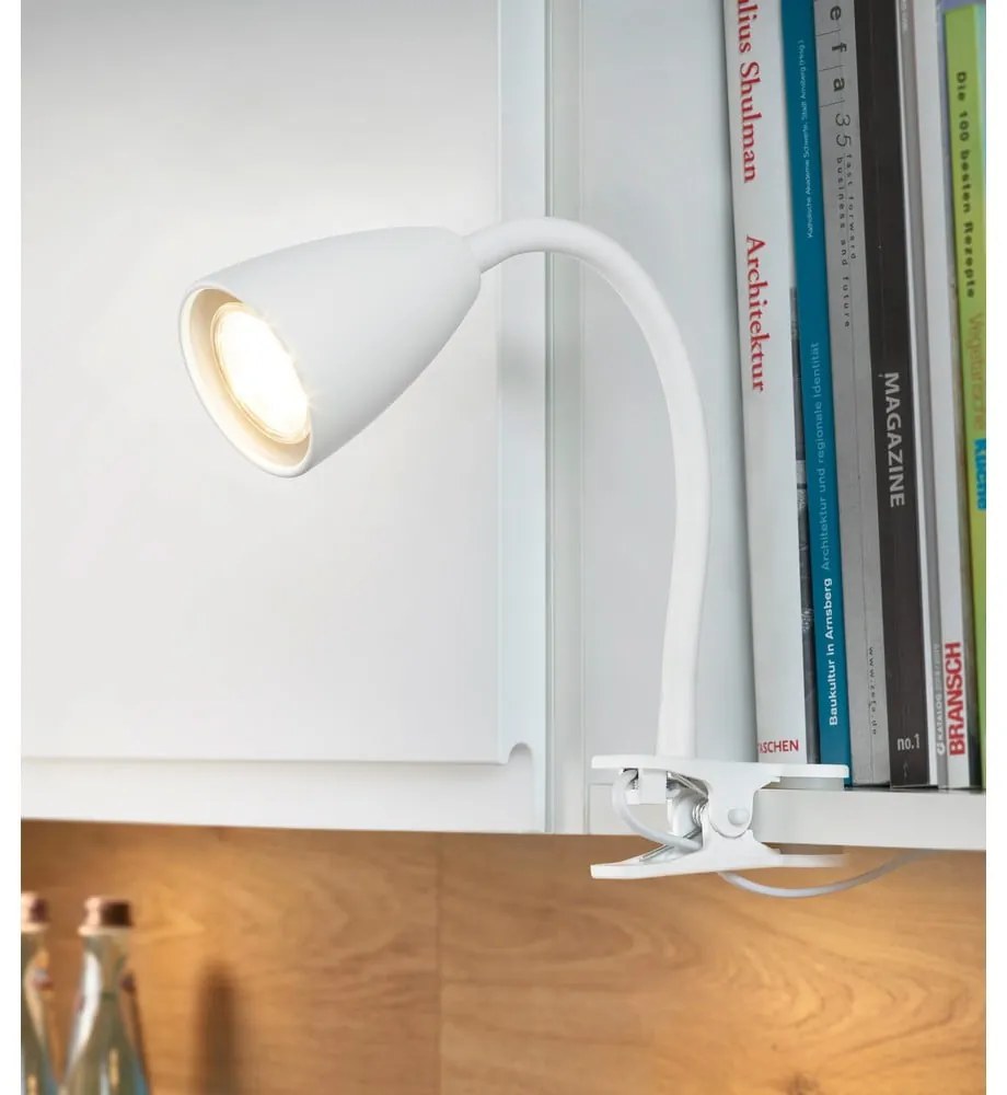 Biała lampa stołowa z klipsem (wys. 20 cm) Wanda – Trio