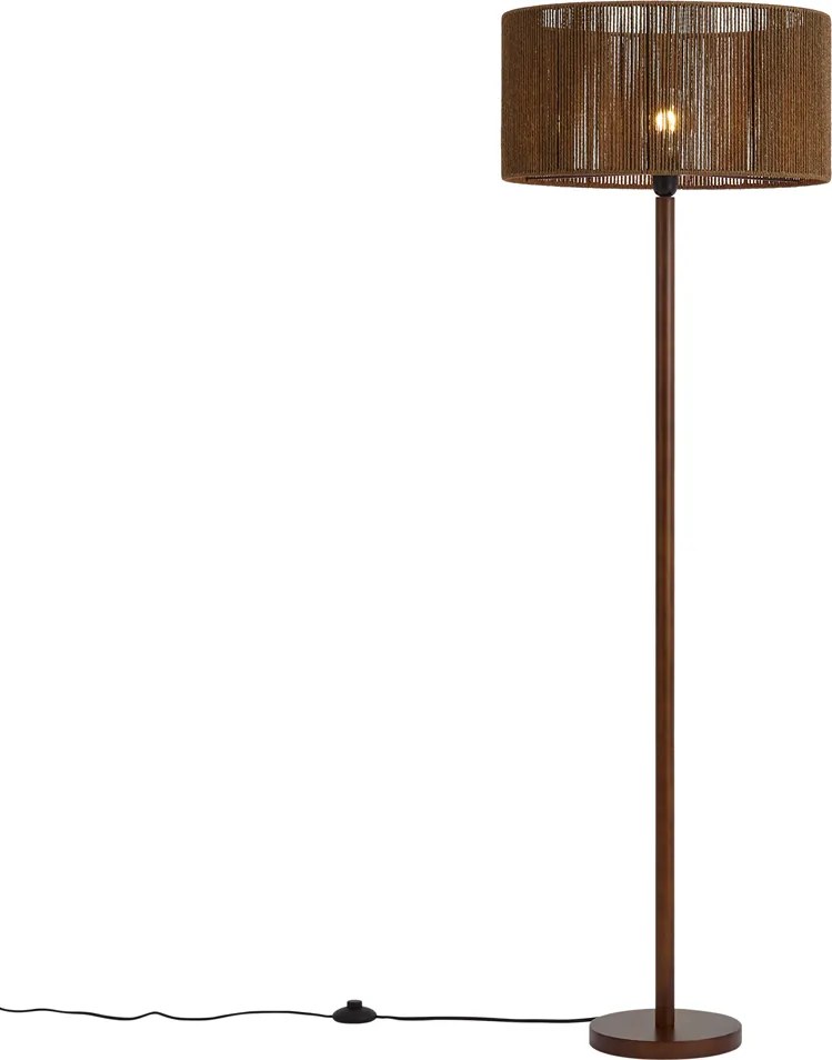 Lampa podłogowa drewno orzechowe z brązowym abażurem z papierowego sznurka 50/50/25 - Mels