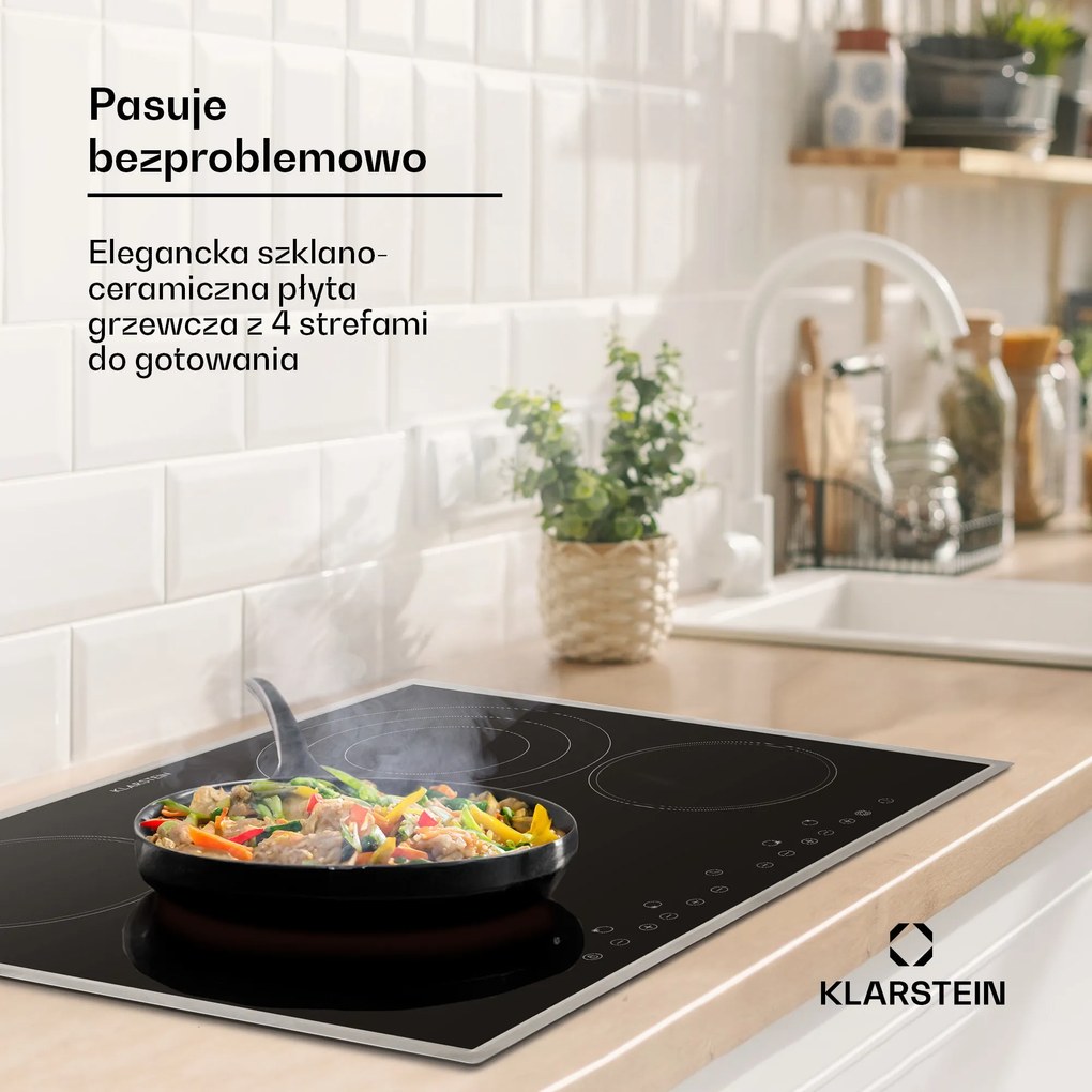 Klarstein Virtuosa 60cm Płyta szklano-ceramiczna 4 Strefy Czarny/srebrny