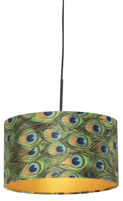 Lampa wisząca klosz welurowy paw-złoty 35cm - Combi klasyczny/Antyczny Oswietlenie wewnetrzne